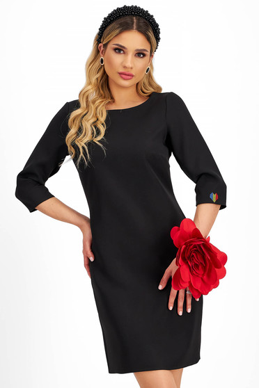 Online Dresses, Black Elastic Fabric Short Pencil Dress with Tricolor Embroidered Details - StarShinerS - StarShinerS.com