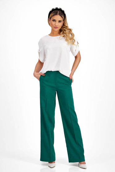 Green long flared cotton pants with high waist and side pockets - SunShine