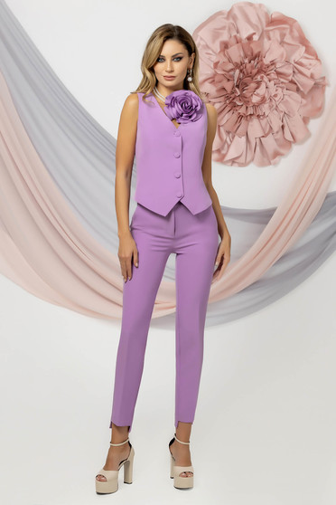 Lightpurple trousers elastic cloth conical high waisted lateral pockets