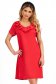 Rochie din stofa elastica subtire rosie cu un croi drept si volanase pe linia decolteului - StarShinerS 1 - StarShinerS.ro