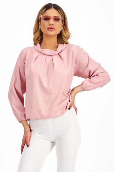 Pink Powder Georgette Women's Blouse with Loose Fit and High Collar - Lady Pandora