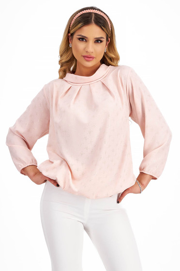 Light Pink Georgette Blouse for Women with Loose Fit and High Collar - Lady Pandora