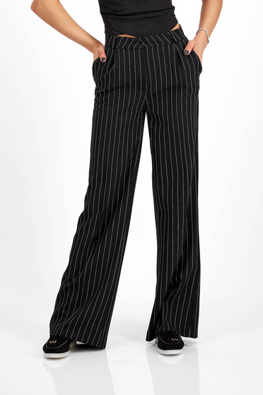 High waisted trousers, Black georgette flared long trousers with side pockets - SunShine - StarShinerS.com
