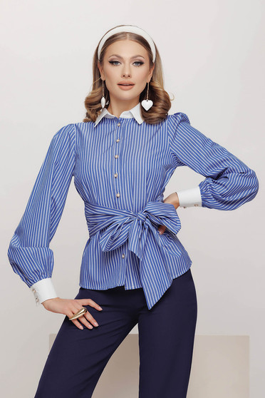 Women's fitted poplin shirt with contrasting collar and cuffs - Fofy