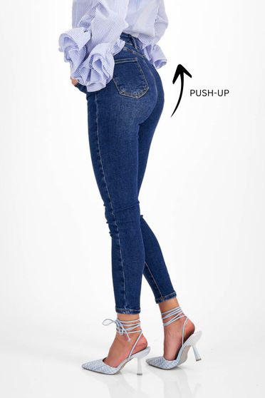High-Waisted Blue Skinny Push-Up Long Jeans - SunShine