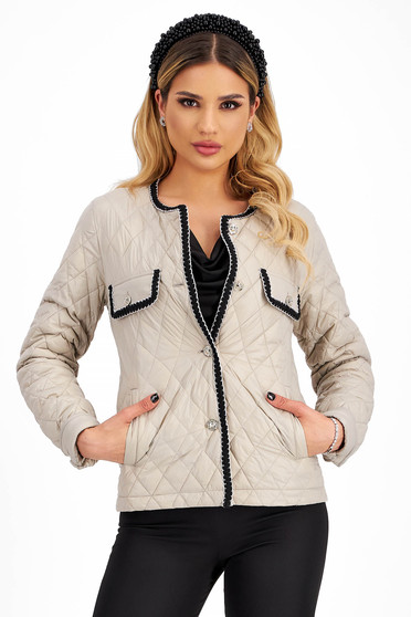 Jackets, Beige fitted quilted jacket with decorative buttons and lurex thread - SunShine - StarShinerS.com