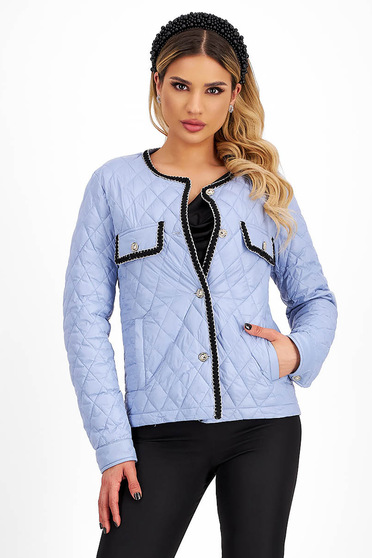 Jackets, Light blue fitted quilted jacket with decorative buttons and lamé yarn - SunShine - StarShinerS.com