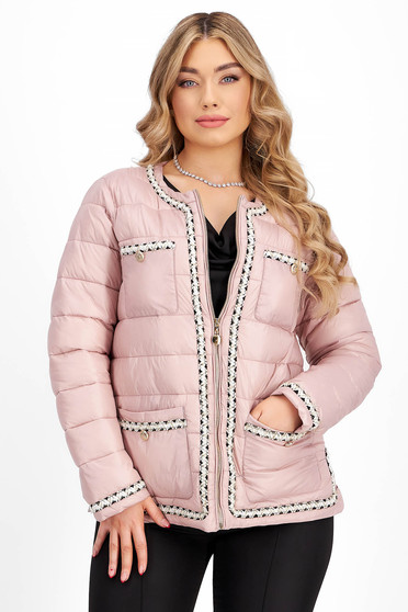 Jackets, Light pink down jacket with a straight cut and front pockets adorned with decorative buttons - SunShine - StarShinerS.com