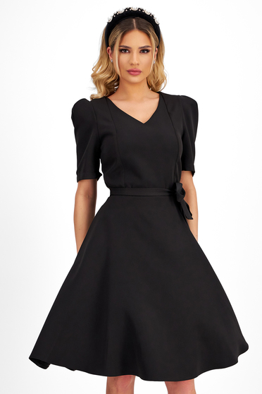 Black stretch fabric knee-length skater dress with side pockets - StarShinerS