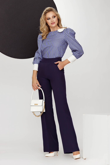 Women's fitted cotton shirt with puff sleeves and bow on the shoulder - Fofy