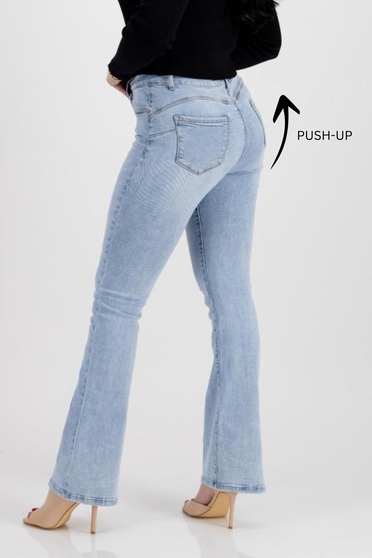 High-Waisted Flared Blue Long Push-Up Jeans - SunShine