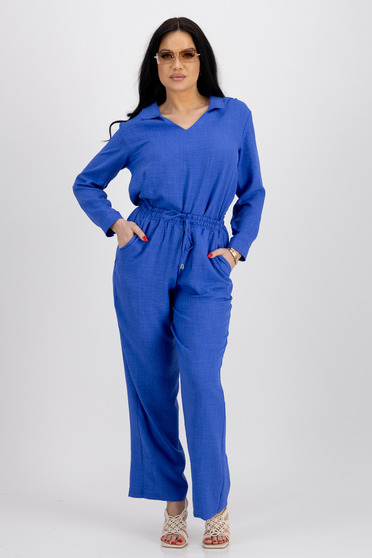 Lady Sets, Blue georgette wide-leg suit with side pockets - SunShine - StarShinerS.com