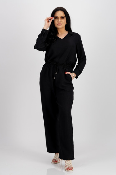 Lady Sets, Black georgette suit with wide cut and side pockets - SunShine - StarShinerS.com