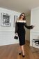 Rochie din crep neagra midi tip creion cu maneci din voal bufante si flori 3d - SunShine 4 - StarShinerS.ro
