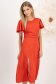 Rochie din satin rosie midi in clos crapata pe picior cu volanase la umeri - StarShinerS 3 - StarShinerS.ro