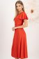 Rochie din satin rosie midi in clos crapata pe picior cu volanase la umeri - StarShinerS 2 - StarShinerS.ro