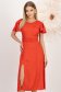 Rochie din satin rosie midi in clos crapata pe picior cu volanase la umeri - StarShinerS 1 - StarShinerS.ro
