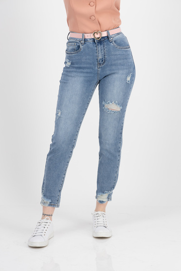 Jeans, Blue jeans long skinny jeans high waisted faux leather belt - StarShinerS.com