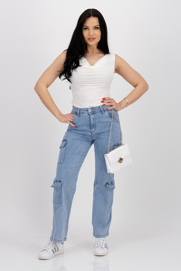 Blue cargo long jeans with a straight cut and side pockets - SunShine