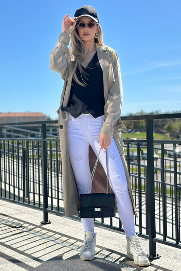 Skinny jeans, White High-Waisted Skinny Long Jeans with Belt Accessory - SunShine - StarShinerS.com