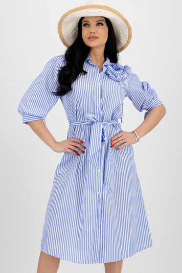 Poplin Shirt Dress with a Loose Fit Accessorized with a Cord - SunShine