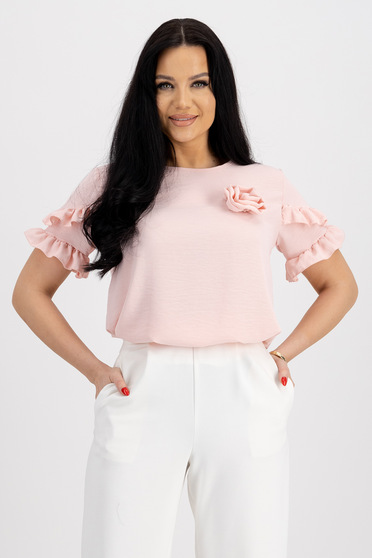 Blouses, Light Pink Georgette Women's Blouse with Loose Fit and Ruffle Sleeves - SunShine - StarShinerS.com