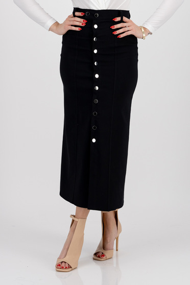 Casual skirts, Black stretch midi pencil skirt with front slit and high waist - SunShine - StarShinerS.com