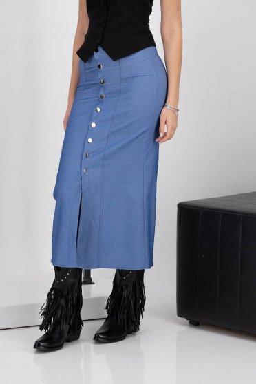 Skirts, Blue skirt midi pencil frontal slit high waisted - StarShinerS.com