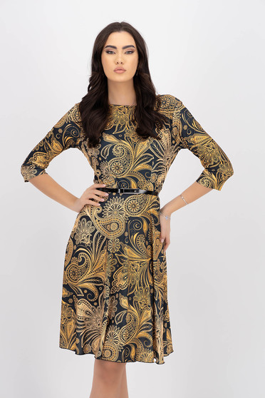 Floral print dresses, - StarShinerS dress lycra knee-length cloche with elastic waist faux leather belt - StarShinerS.com