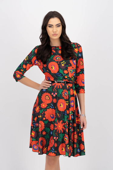Floral print dresses, - StarShinerS dress lycra knee-length cloche with elastic waist faux leather belt - StarShinerS.com