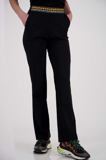 Pantaloni din material elastic negri evazati cu elastic in talie si buzunare laterale - StarShinerS