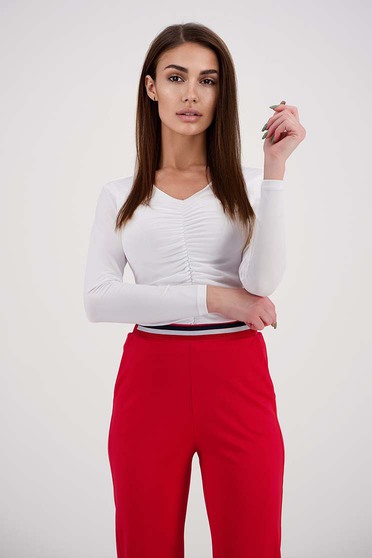 Blouses, White women`s blouse lycra tented with v-neckline - StarShinerS.com
