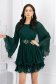 Rochie plisata din voal verde-inchis scurta in clos accesorizata cu cordon 1 - StarShinerS.ro