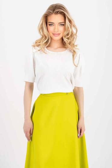 Office Blouses, White women`s blouse knitted loose fit with pearls - StarShinerS.com