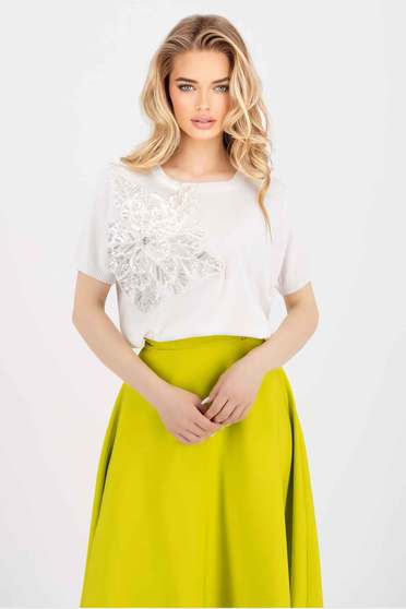 Blouses, White women`s blouse knitted loose fit strass - StarShinerS.com