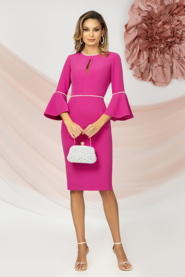 Online Dresses, Pink dress elastic cloth midi pencil with ruffled sleeves - StarShinerS.com