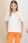 Tricou din bumbac alb cu croi larg usor asimetric cu brosa in forma de floare 1 - StarShinerS.ro