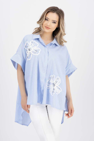Women`s shirt cotton loose fit asymmetrical with floral details