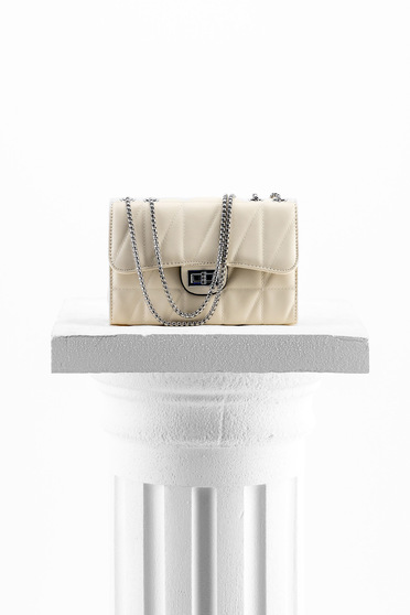 Cream bag from ecological leather long chain handle