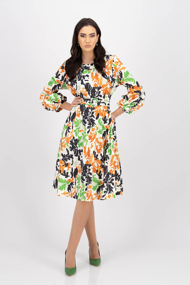 Online Dresses, Dress thin fabric midi cloche accessorized with belt lateral pockets - StarShinerS.com