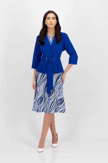 Compleuri Dama albastre, Compleu din stofa elastica si georgette albastru cu un croi in clos - StarShinerS.ro