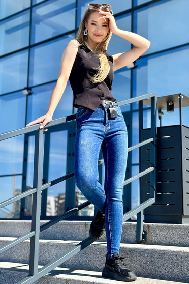 Jeans, Blue jeans skinny jeans long high waisted faux leather belt - StarShinerS.com