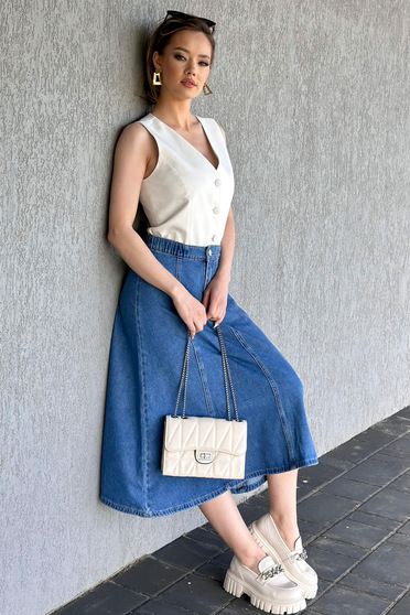 Midi skirts, Blue skirt midi cloche with elastic waist denim - StarShinerS.com