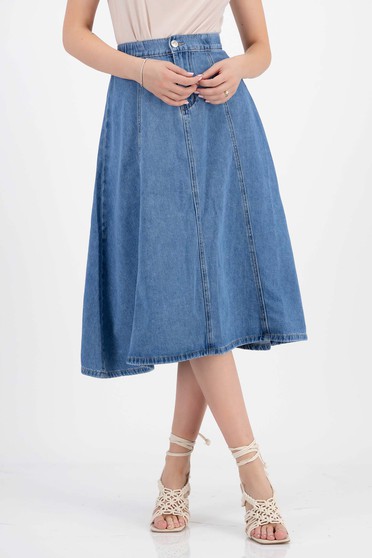 Blue skirt midi cloche with elastic waist denim