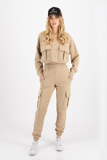 Sport 2 pieces, Beige sport 2 piece cotton with elastic waist with pockets - StarShinerS.com