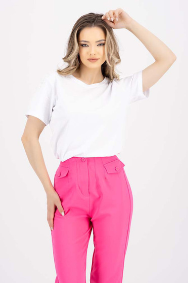 Casual T-shirts, White t-shirt cotton loose fit pearls - StarShinerS.com