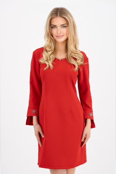 Online Dresses, Red dress elastic cloth straight with crystal embellished details - StarShinerS.com