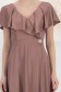 Rochie lunga din georgette cu sclipici roz pudra in clos cu volanas pe linia decolteului - StarShinerS 6 - StarShinerS.ro