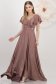 Rochie lunga din georgette cu sclipici roz pudra in clos cu volanas pe linia decolteului - StarShinerS 1 - StarShinerS.ro