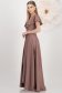 Rochie lunga din georgette cu sclipici roz pudra in clos cu volanas pe linia decolteului - StarShinerS 2 - StarShinerS.ro